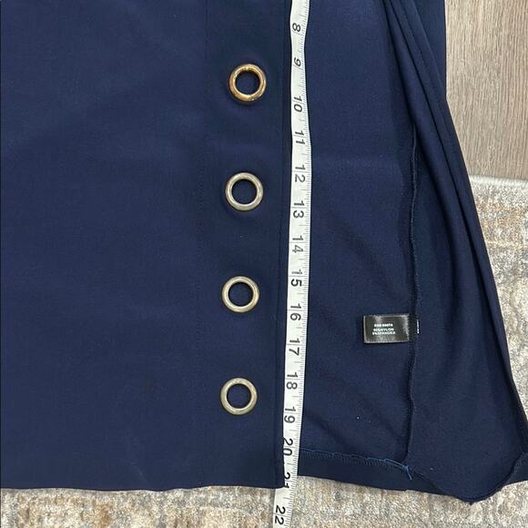 Boston Proper Beyond Travel Navy Blue Sheath V Neck Grommet Dress Size Small - Picture 12 of 15